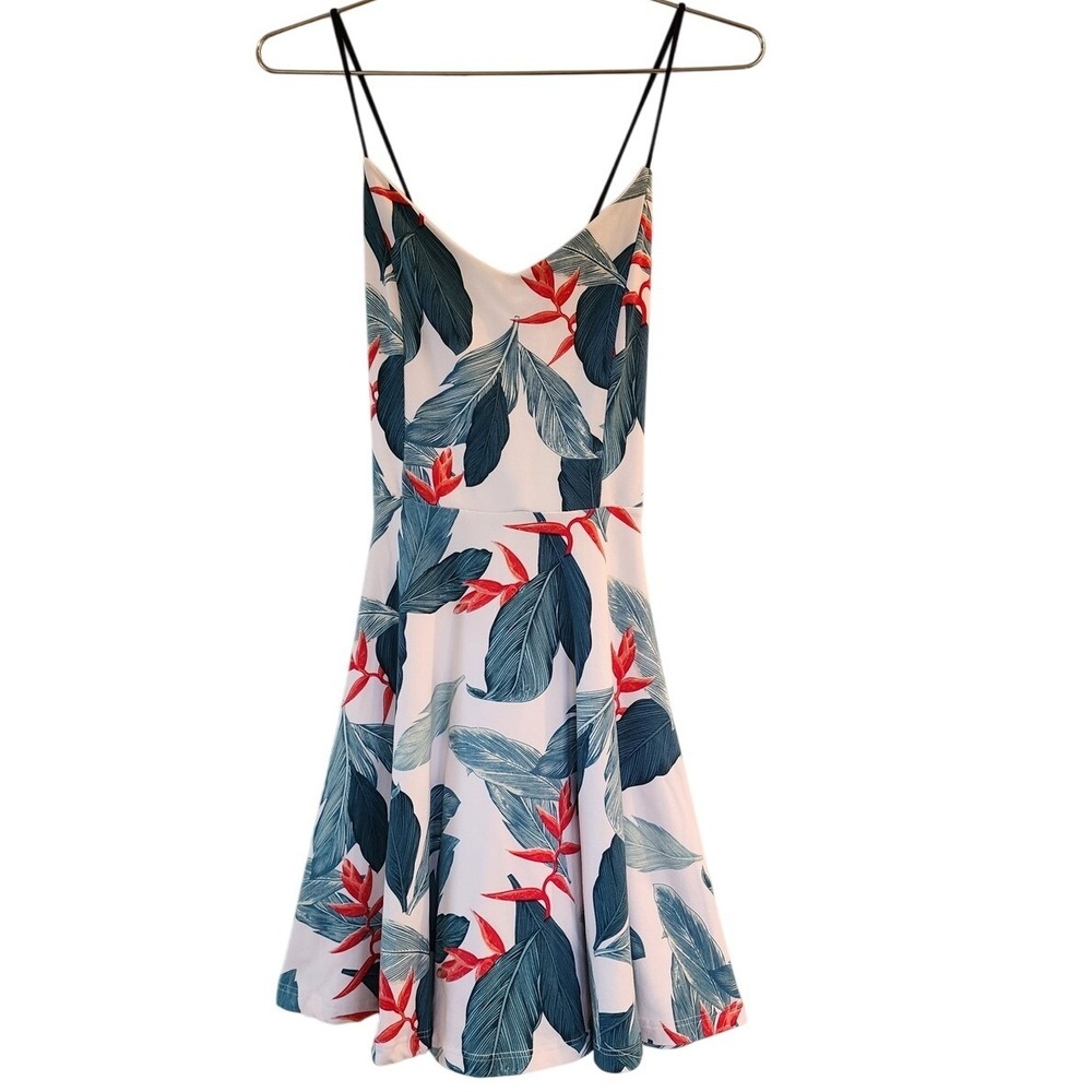 Urban Heritage Tropical Dress Women's Small White Green Leafy Strappy Sundress